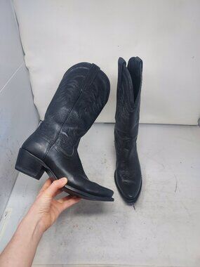 Tecovas WOMENS Annie Black Leather Western Tall Heeled Cowboy Boot